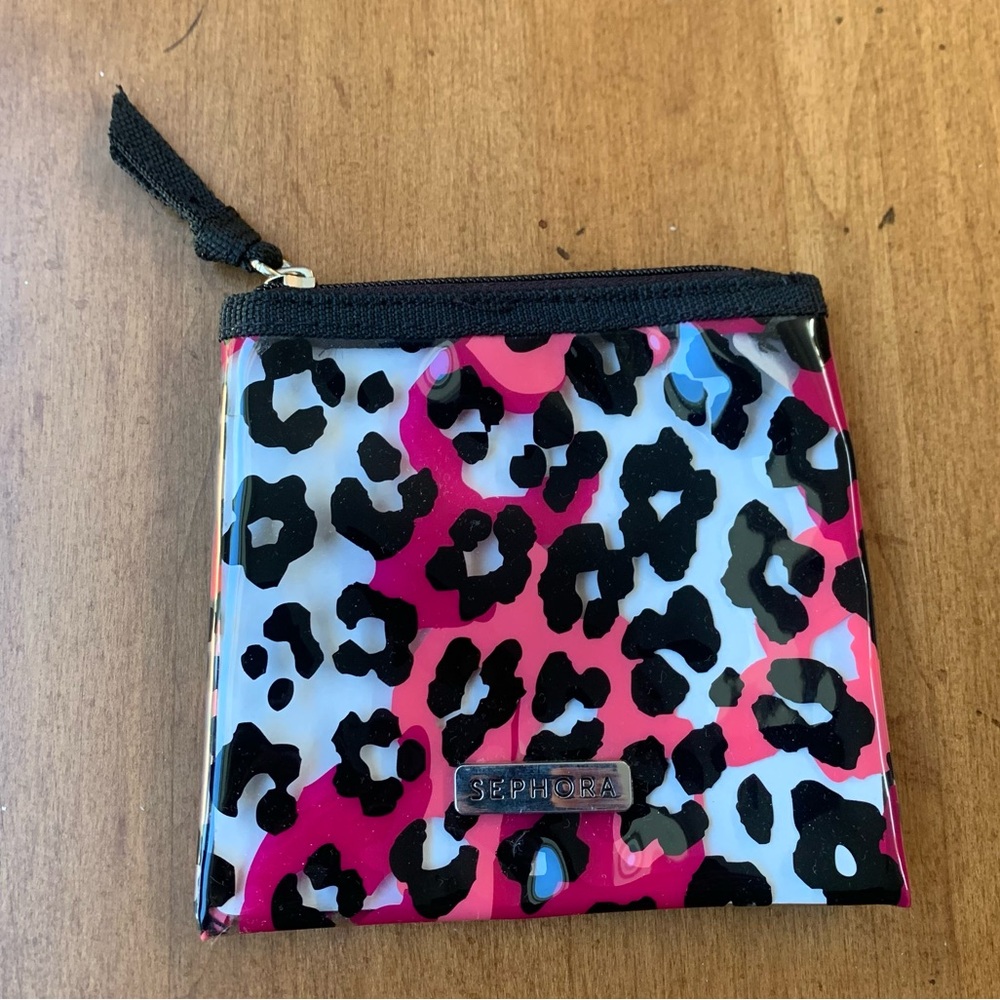 Sephora Small Cheetah Pouch PVC Pink and Black Cat New With Tags